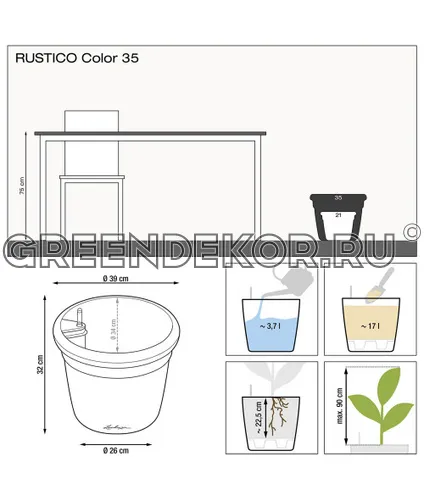 КАШПО LECHUZA RUSTICO COLOR 39 (ЧЕРНЫЙ ГРАФИТ) фото 9